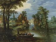 Marten Rijckaert River landscape with religious theme Flight into Egypt Sweden oil painting artist